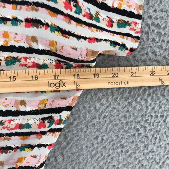 BCBGMAXAZRIA Dress Womens Small Ivory Multicolor Stripe Silk Shift Surplice Mini - Picture 7 of 11
